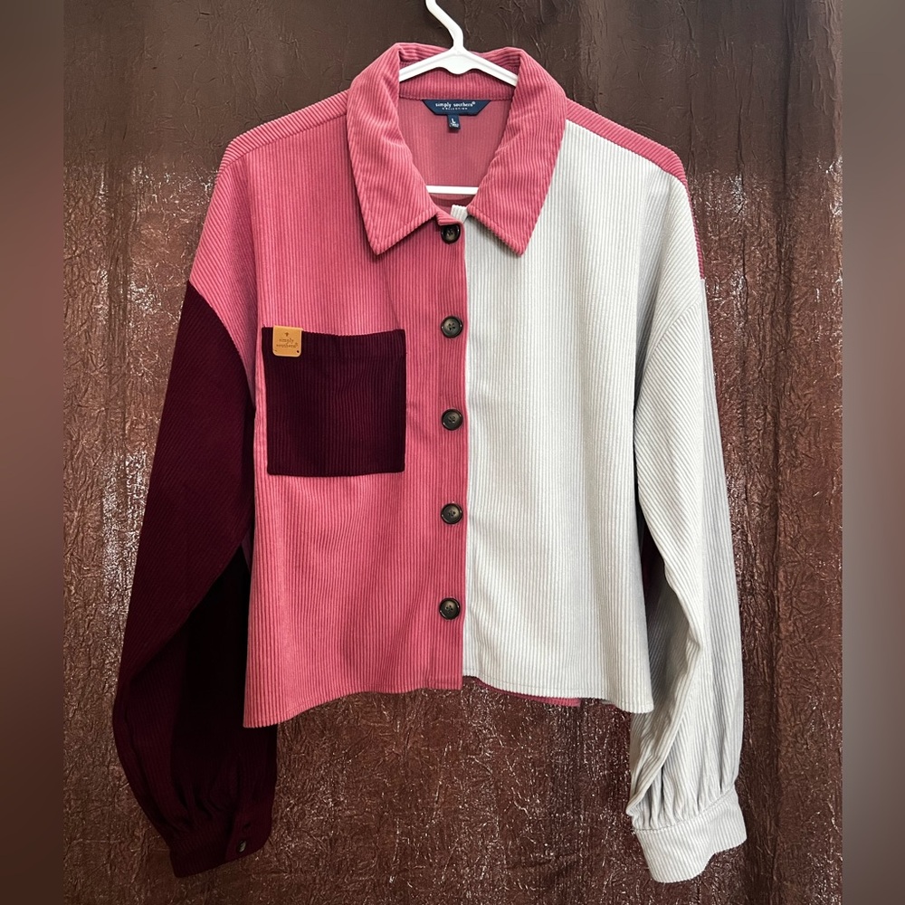 Simply Southern Pink and Cream Corduroy Blazer